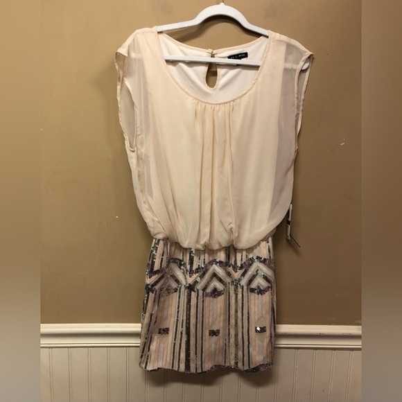 As U Wish Beige Sequin Mini Dress Size L NWT - Picture 1 of 7